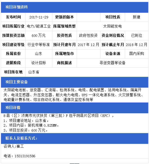 山東8縣（區(qū)）濟南市光伏扶貧（第三批）F包平陰縣、B包商河縣、E包長清區(qū)片區(qū)項目（EPC）